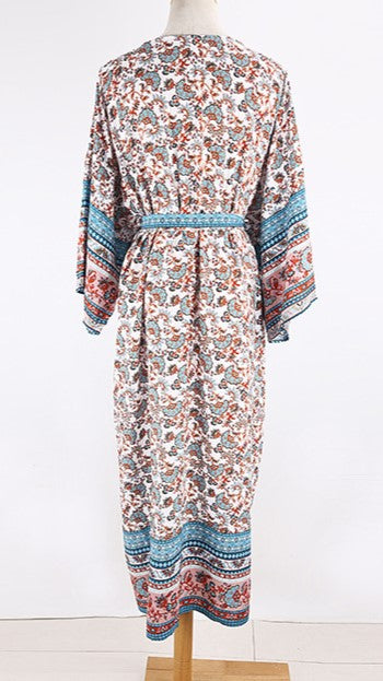 Retro Ditsy Floral Belted Long Kimono - Flower - 3