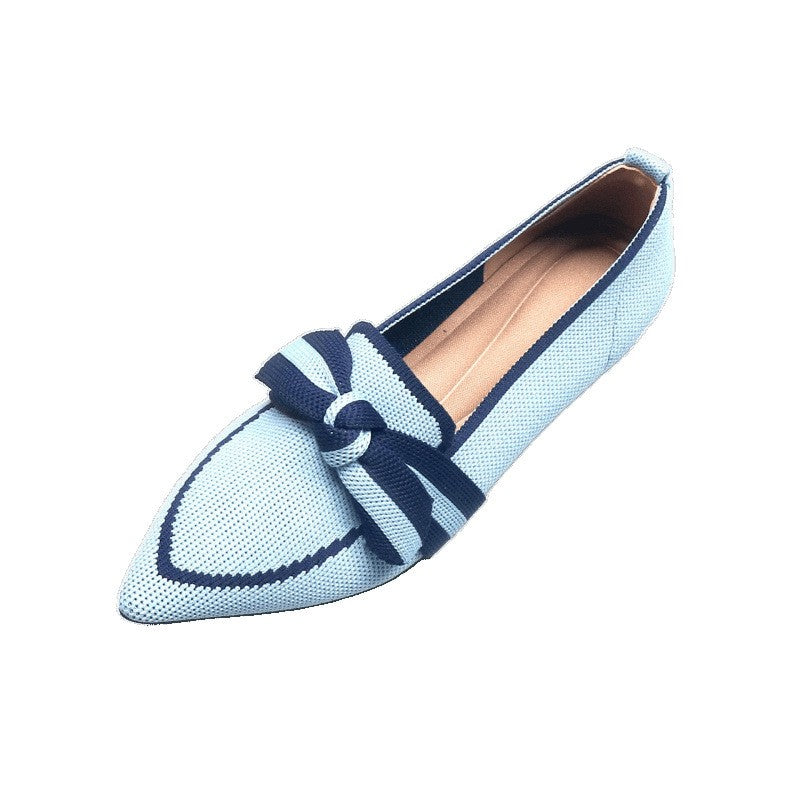 Pointed Toe Knit Flats with Bow Detail