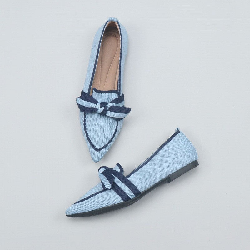 Pointed Toe Knit Flats with Bow Detail