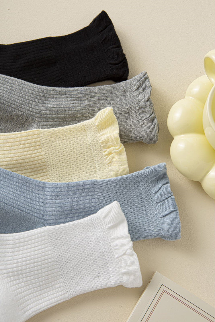 Ruffle Lettuce Cuff Ribbed Ankle Socks - White - 2