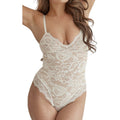Floral Lace Lined Shaping Wireless Bodysuit - Ivory