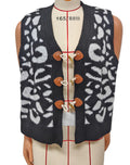 Leopard Knit Sweater Vest with Toggle Clasps - Black