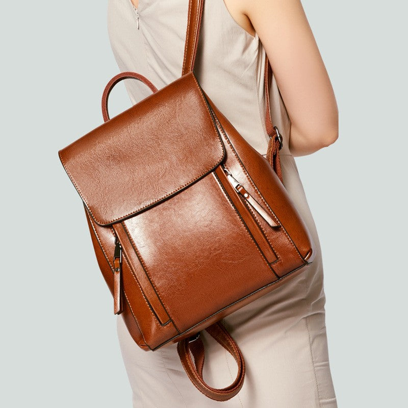 Vintage Oil Wax Leather Flap Backpack