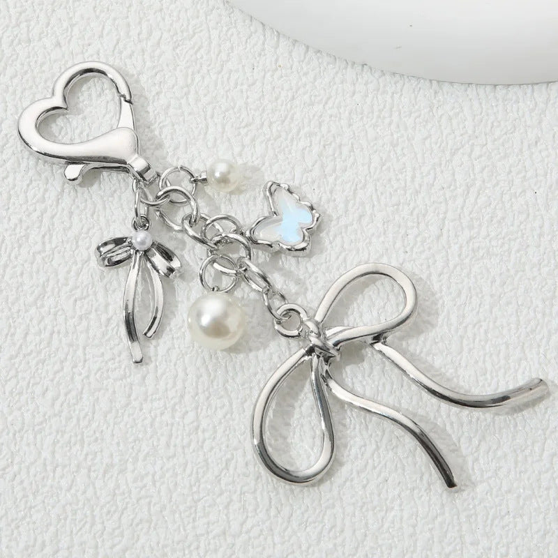 Ribbon Bow and Flower Charm Keychain Clip - C1