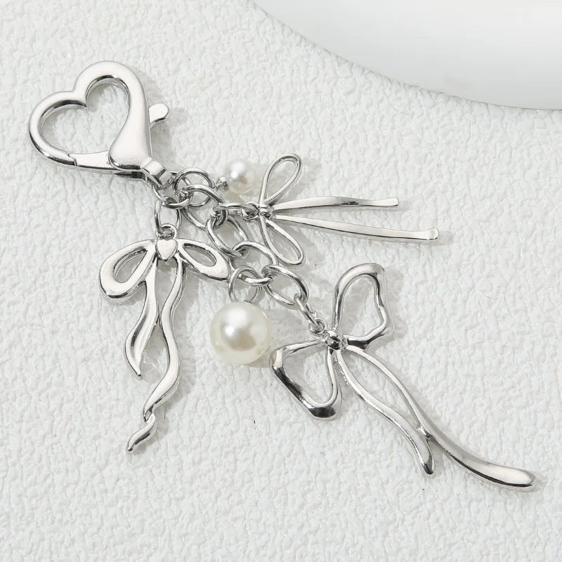 Ribbon Bow and Flower Charm Keychain Clip - C2