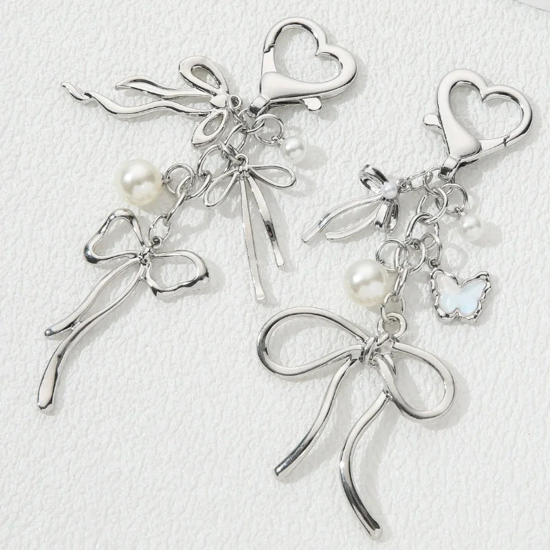 Ribbon Bow and Flower Charm Keychain Clip