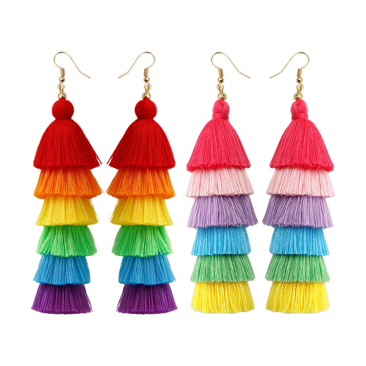 Boho Tiered Fringe Tassel Drop Earrings