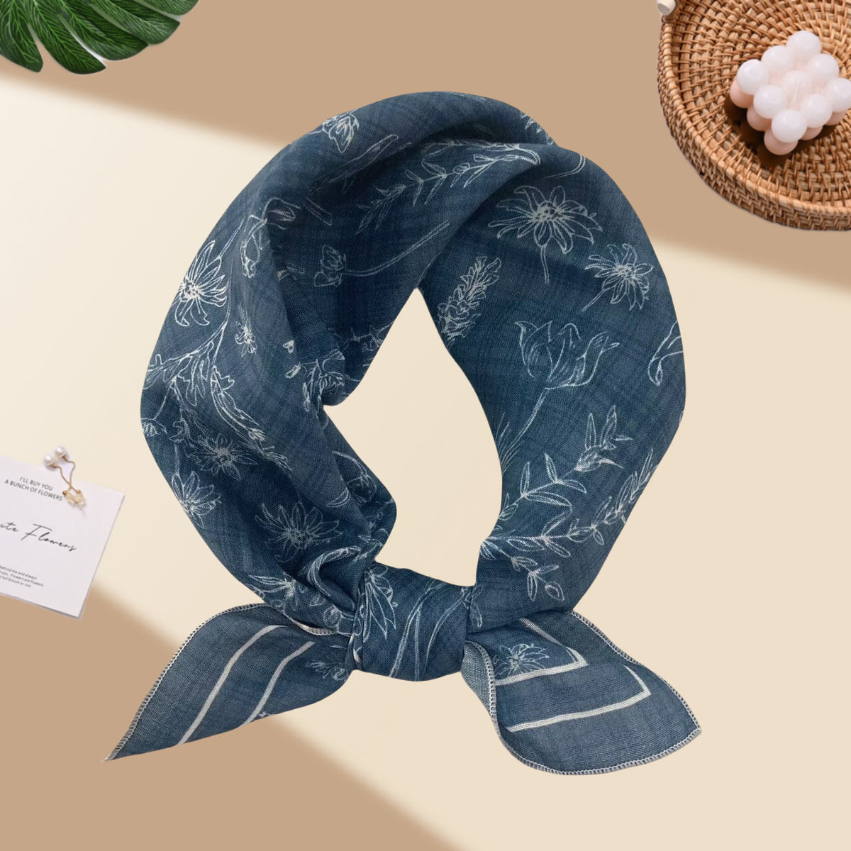 Square Bandana Scarf With Floral Prints - C11