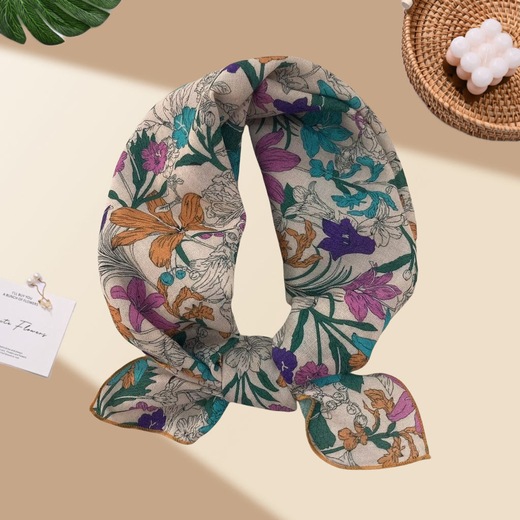 Square Bandana Scarf With Floral Prints - C13