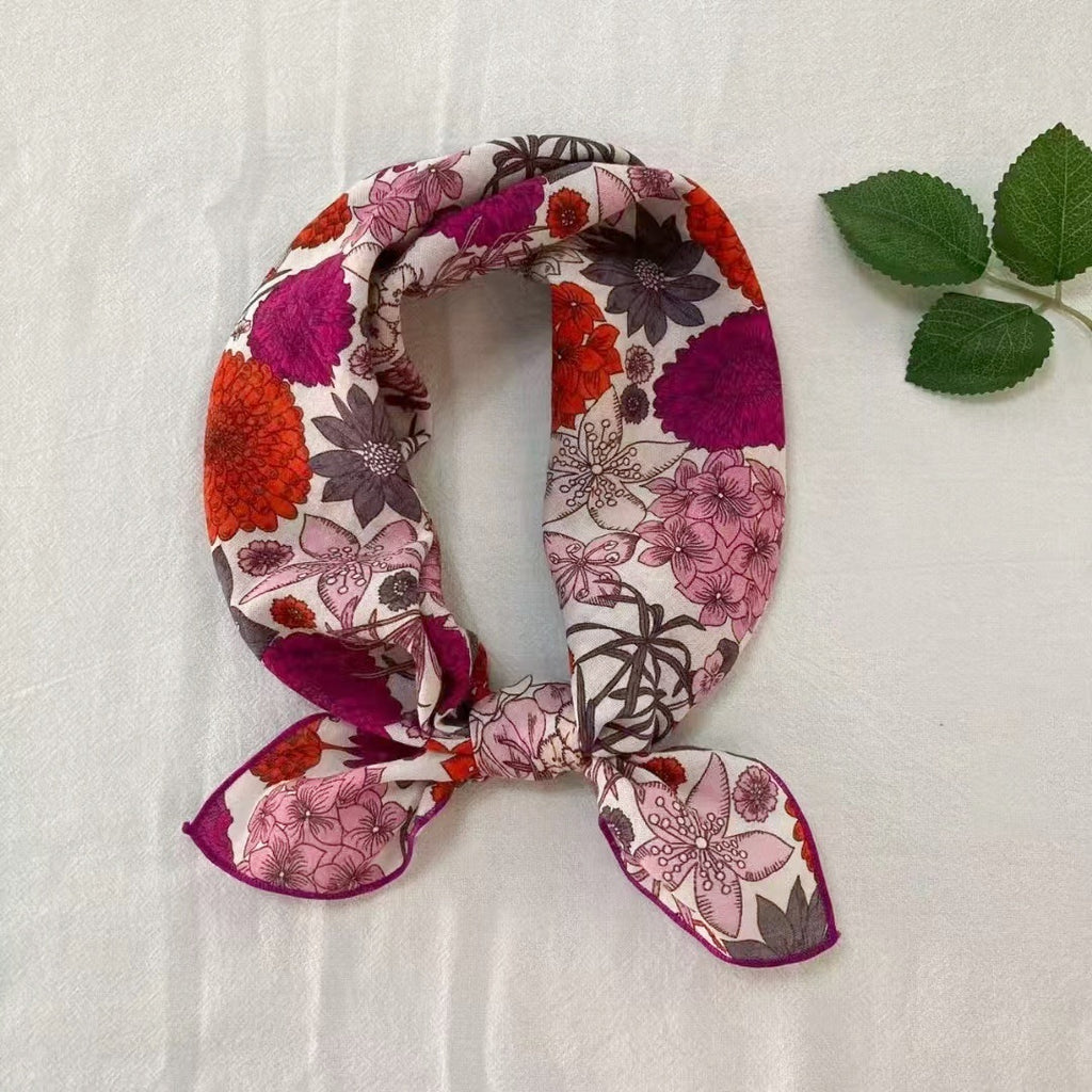 Square Bandana Scarf With Floral Prints - C4