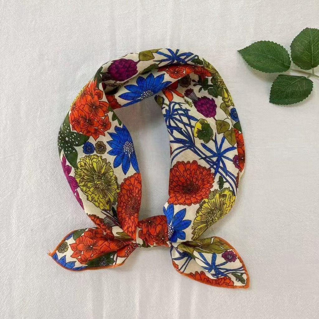 Square Bandana Scarf With Floral Prints - C6