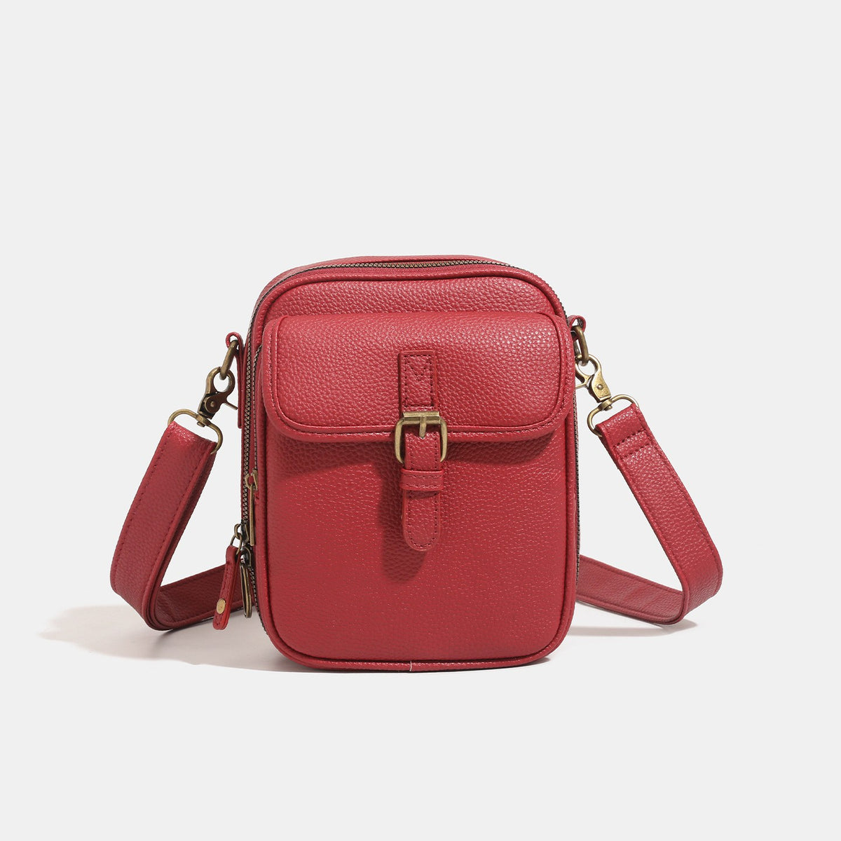 Vertical Buckle Pocket Crossbody Phone Bag - Red
