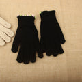 Pom Trim Knitted Touchscreen Gloves - Black
