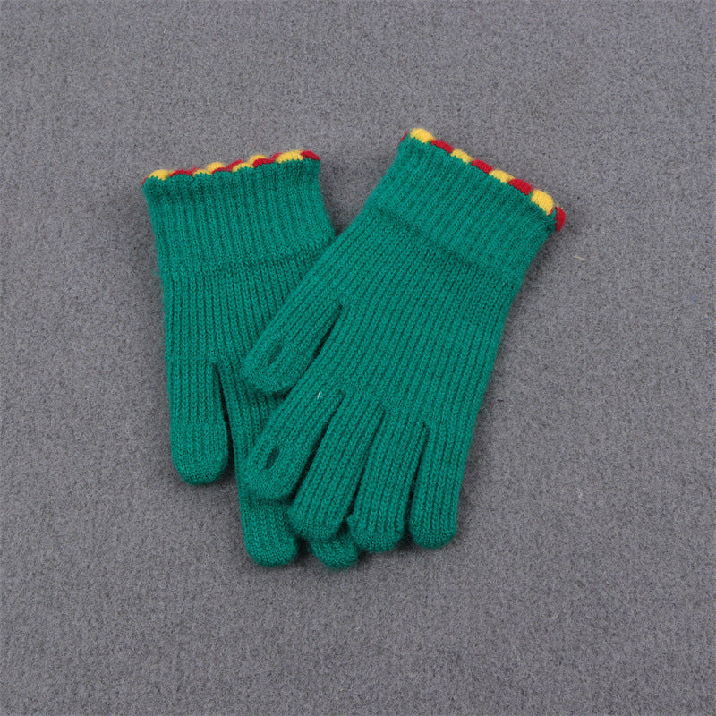 Pom Trim Knitted Touchscreen Gloves - DkGreen
