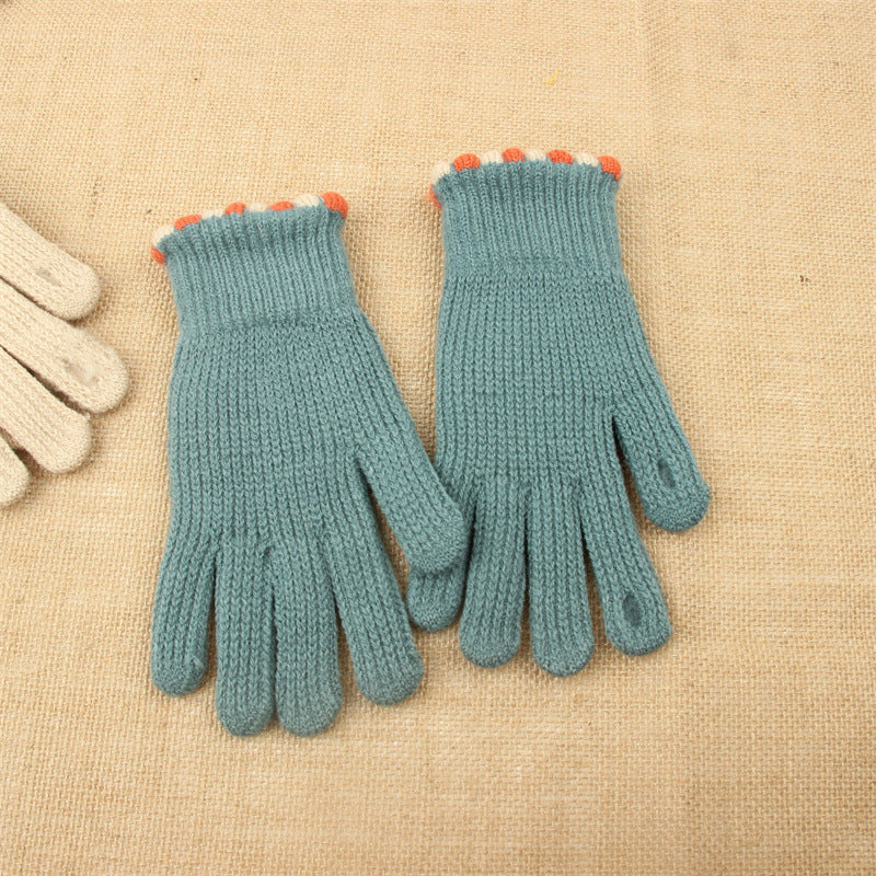 Pom Trim Knitted Touchscreen Gloves - LakeBlue