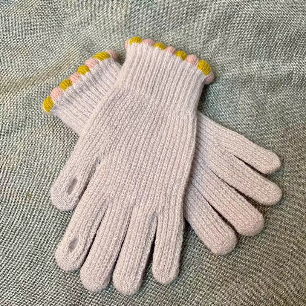 Pom Trim Knitted Touchscreen Gloves - Purple - 1