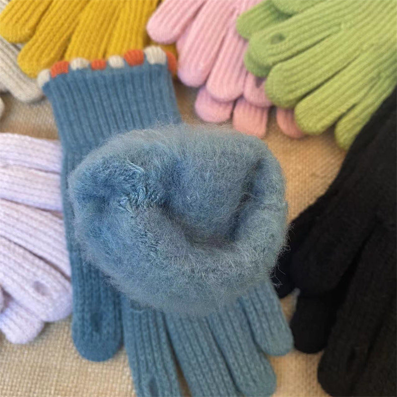 Pom Trim Knitted Touchscreen Gloves - Purple - 2