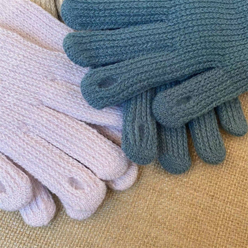 Pom Trim Knitted Touchscreen Gloves - Purple - 3