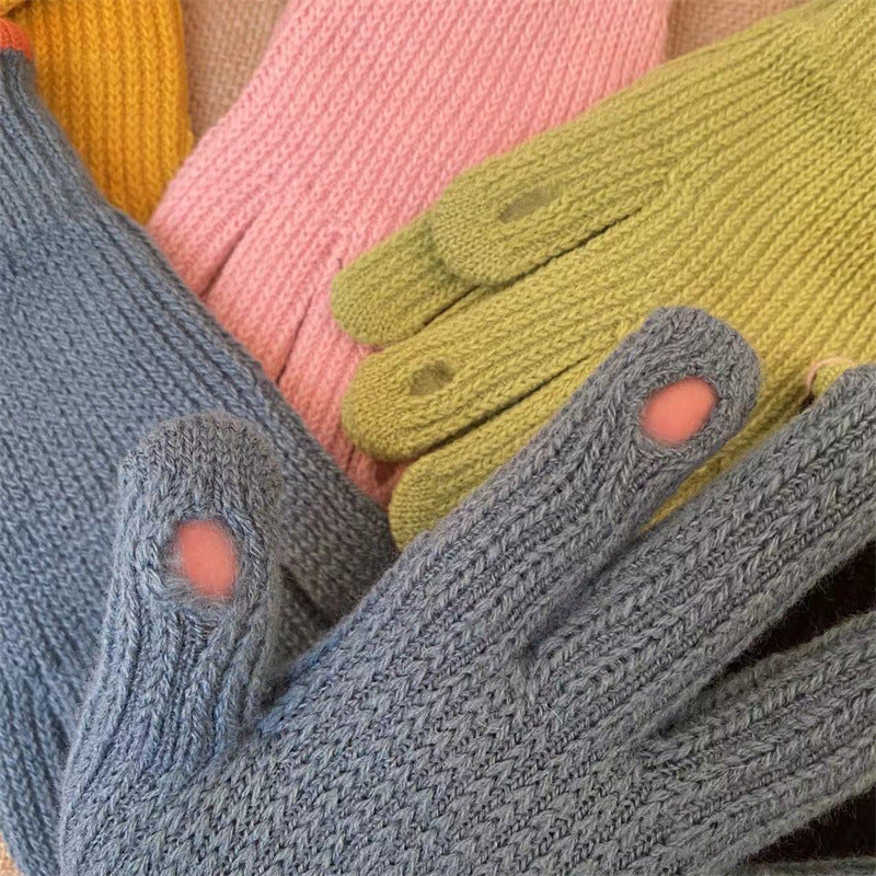 Pom Trim Knitted Touchscreen Gloves - Purple - 4
