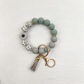 Cow Print Bead Wristlet Keychain With Tassel - NO-2