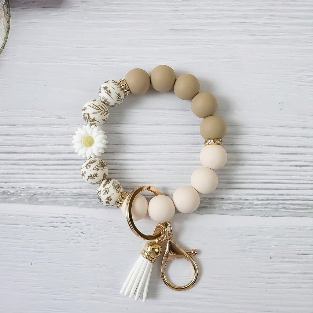 Cow Print Bead Wristlet Keychain With Tassel - NO-6