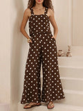 Printed Square Neck Wide Leg Jumpsuit - polka