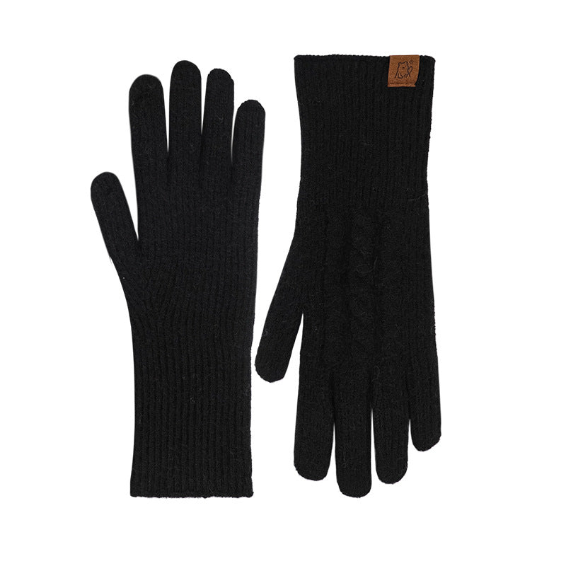 Cable Knit Ribbed Cuff Winter Gloves - Black