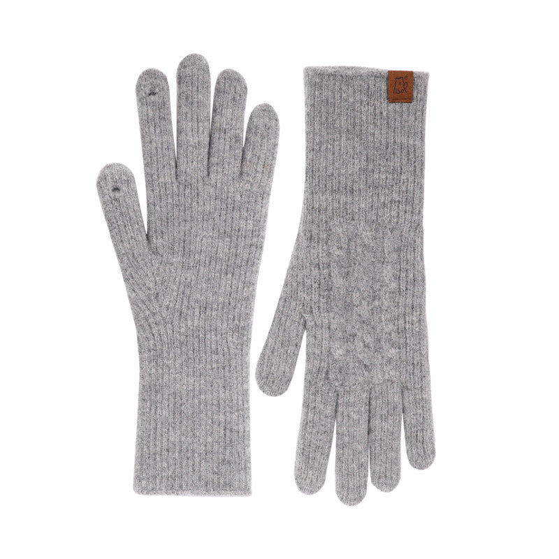 Cable Knit Ribbed Cuff Winter Gloves - Grey