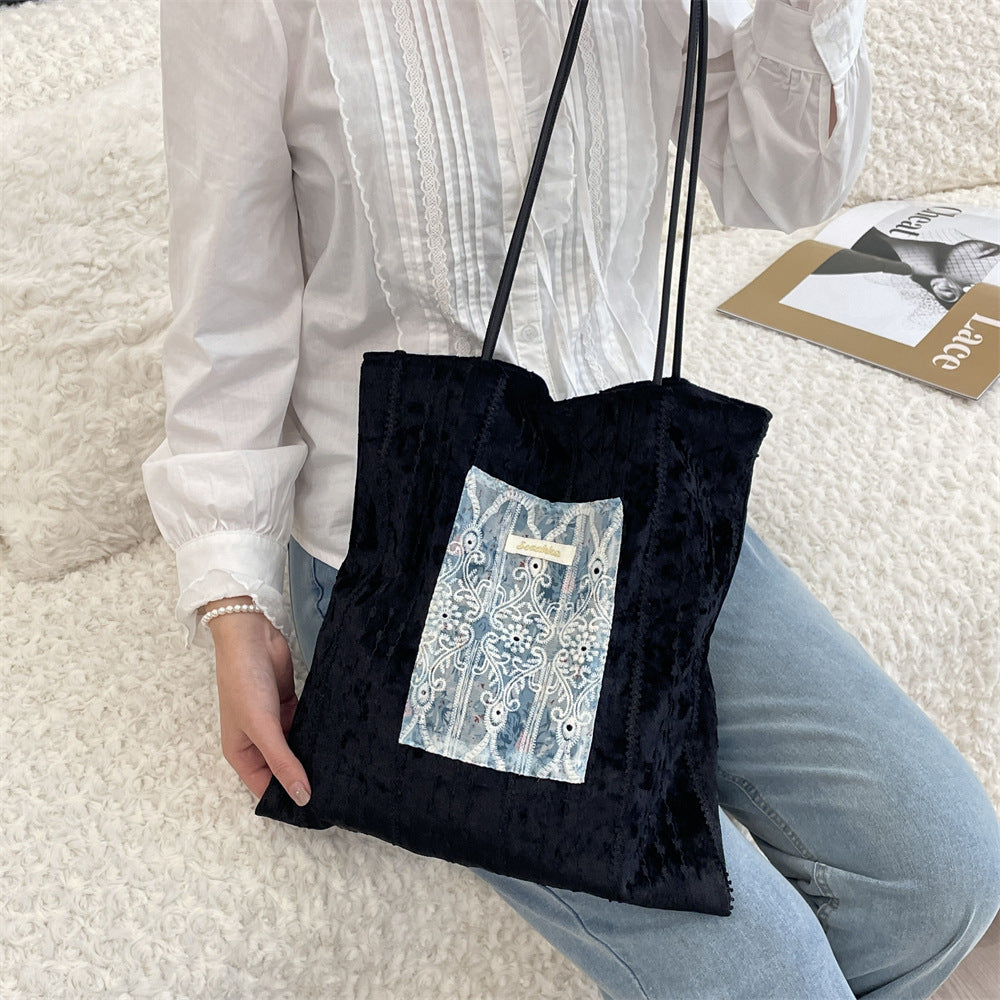 Lace Panel Floral Shoulder Tote Bag - Color_10