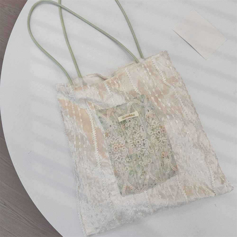 Lace Panel Floral Shoulder Tote Bag - Color_2