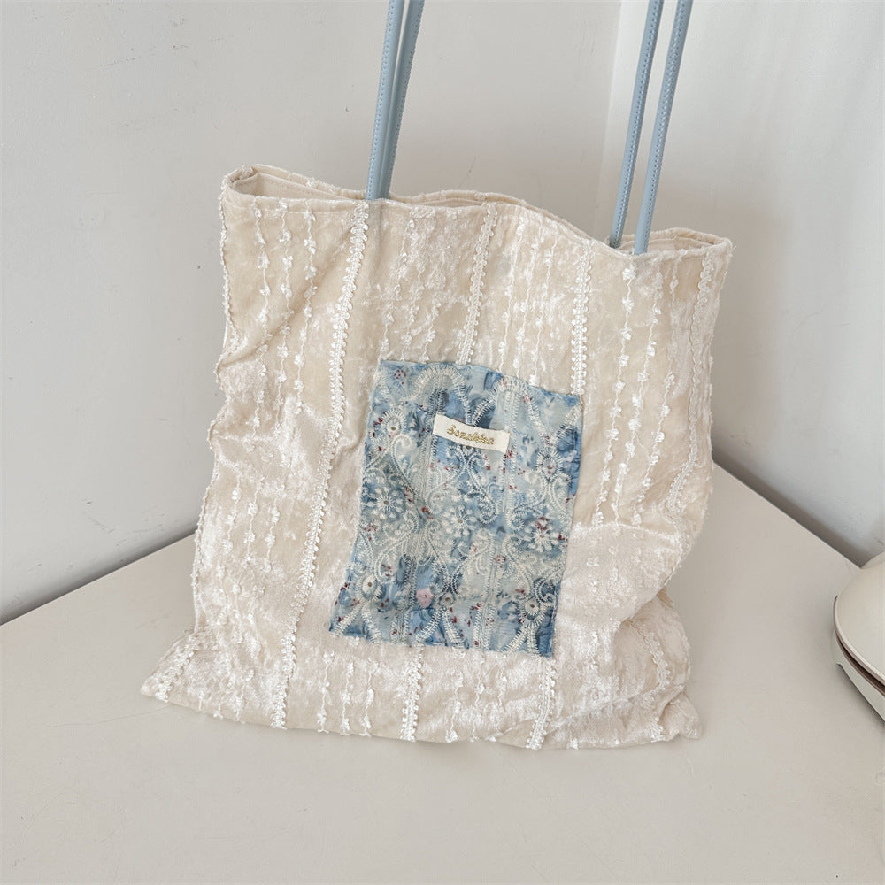 Lace Panel Floral Shoulder Tote Bag - Color_5