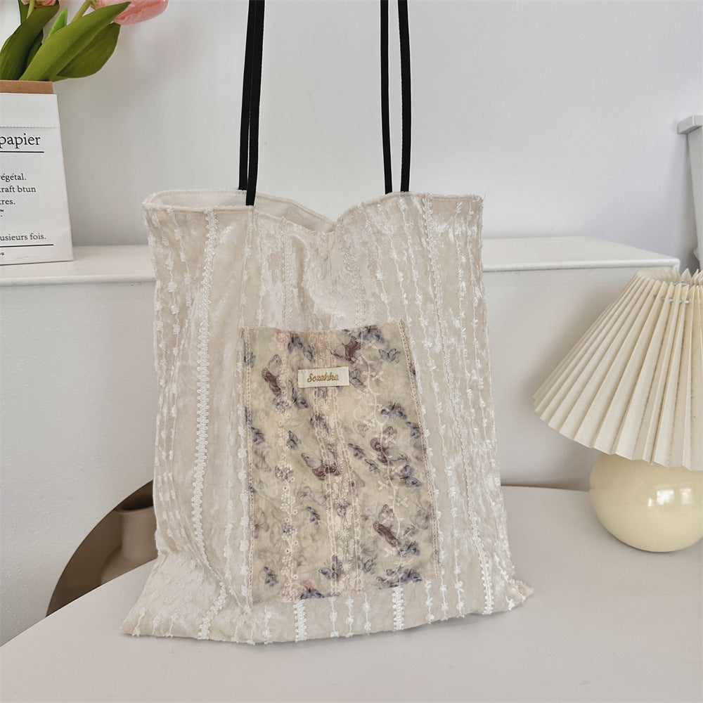 Lace Panel Floral Shoulder Tote Bag - Color_6