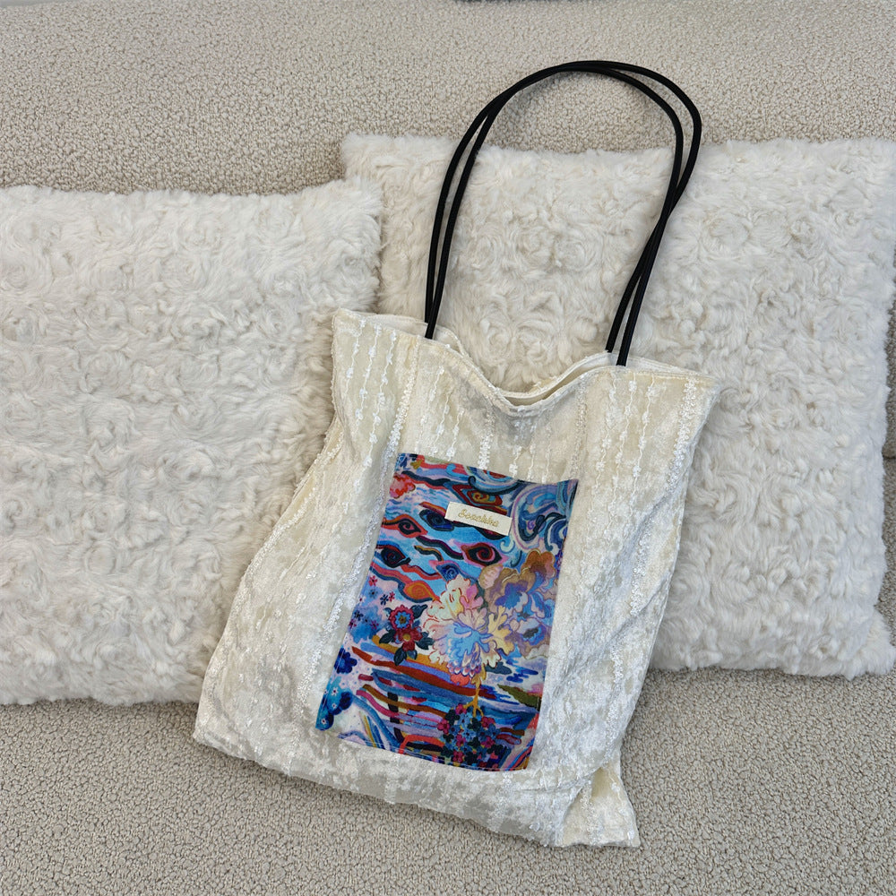 Lace Panel Floral Shoulder Tote Bag - Color_8