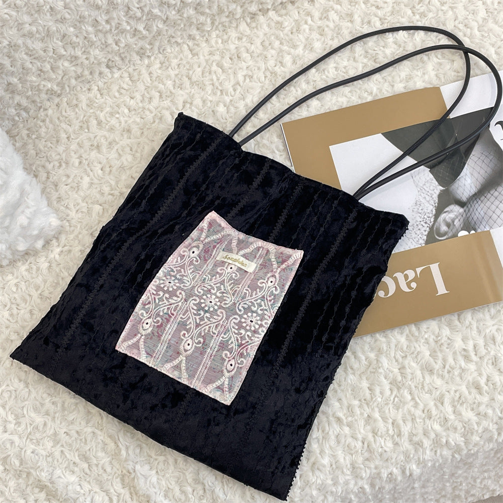 Lace Panel Floral Shoulder Tote Bag - Color_9