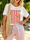 Striped Tiger Graphic Cotton Crewneck Tee - White