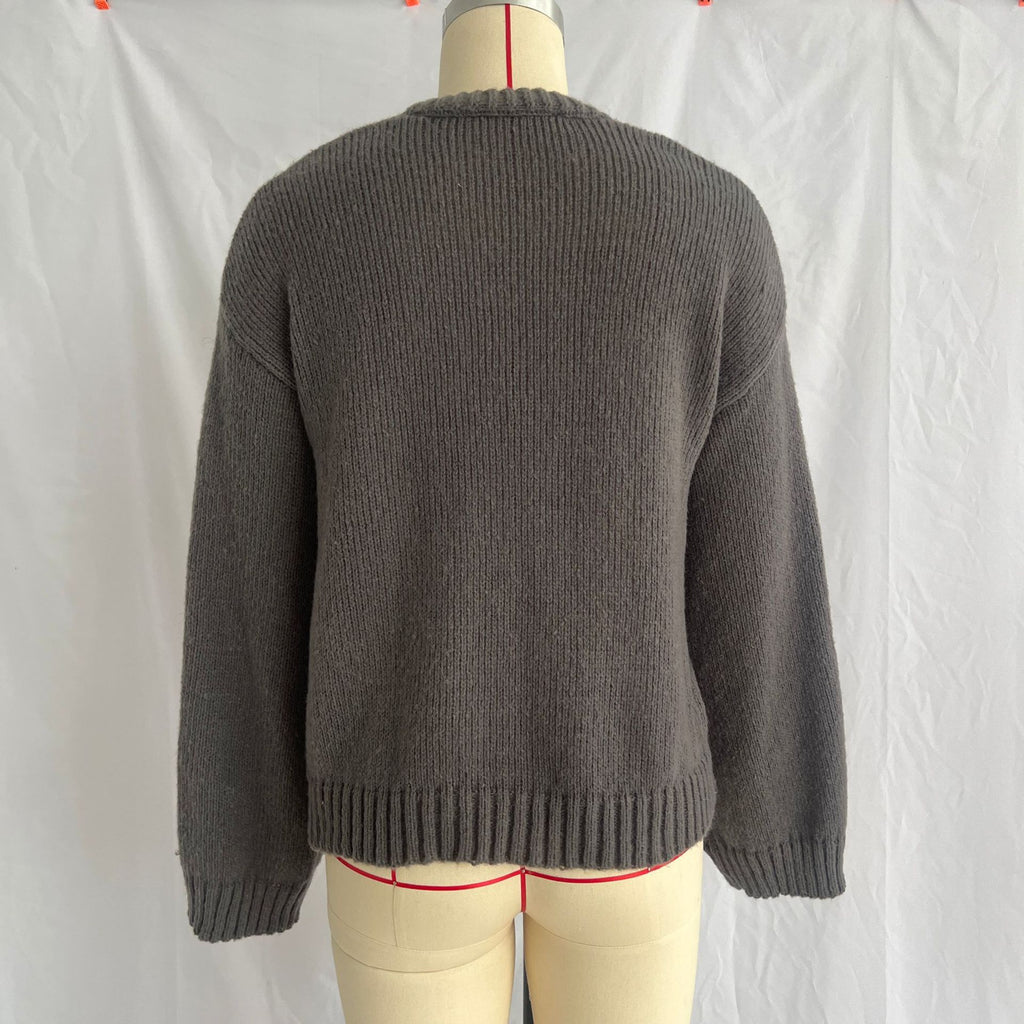 Tie Front Deep V Vintage Knit Cardigan - Grey - 1