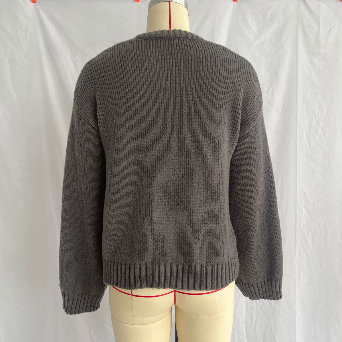 Tie Front Deep V Vintage Knit Cardigan - Grey - 1