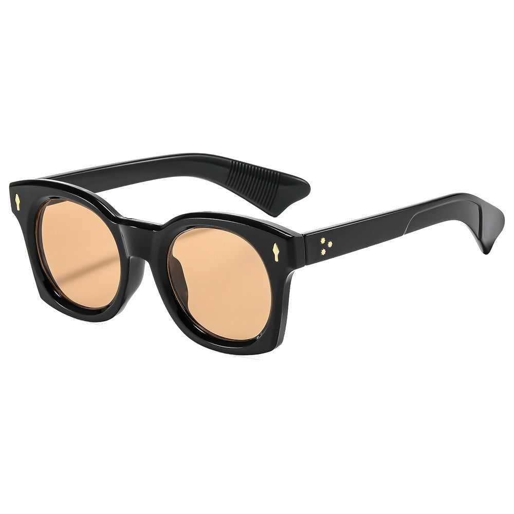 Oversized Square Retro Sunglasses With Tinted Lenses - Black_O