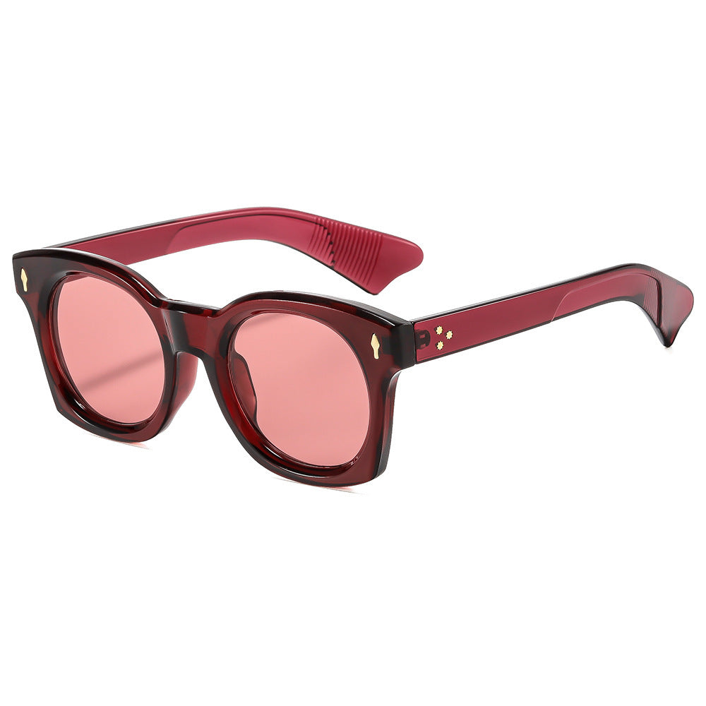 Oversized Square Retro Sunglasses With Tinted Lenses - Red