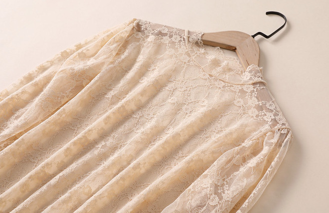 Frilled High Neck Lace Layering Top - Beige - 2