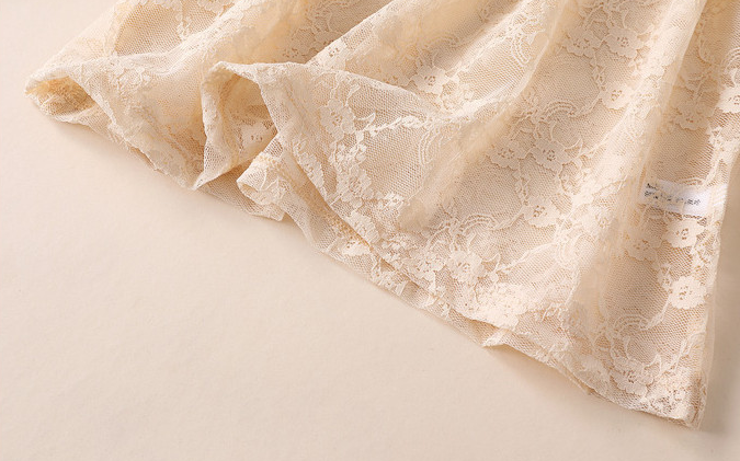 Frilled High Neck Lace Layering Top - Beige - 3