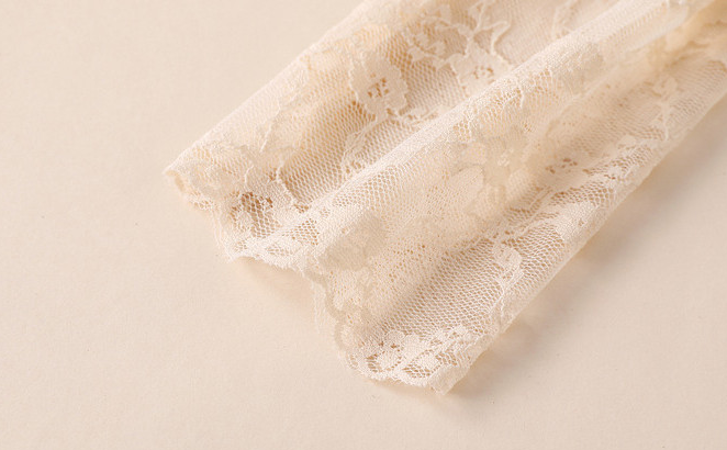 Frilled High Neck Lace Layering Top - Beige - 4