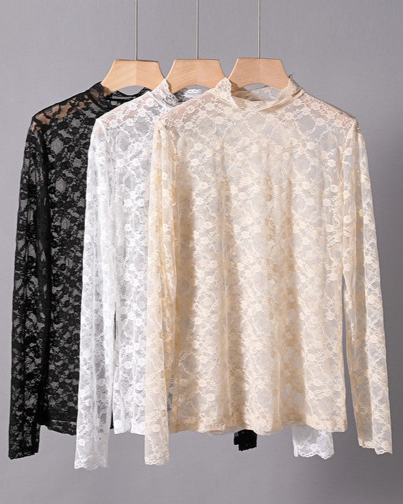 Frilled High Neck Lace Layering Top