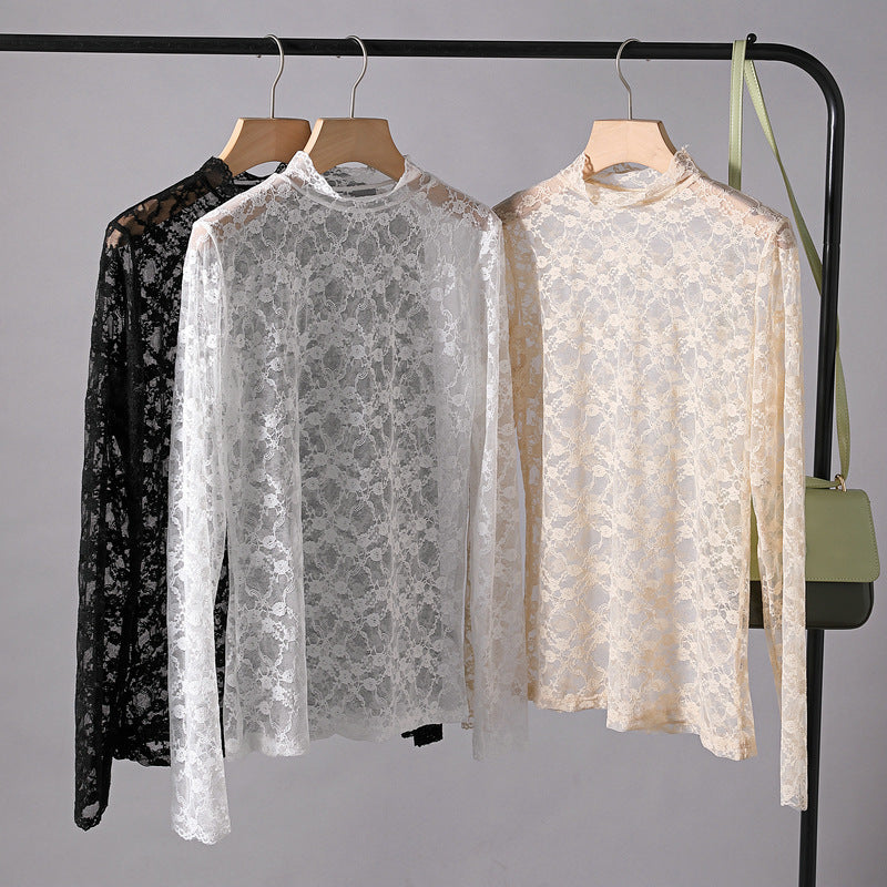 Frilled High Neck Lace Layering Top - view 2