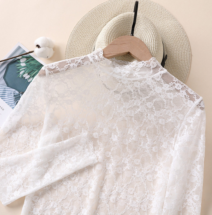 Frilled High Neck Lace Layering Top - white - 1