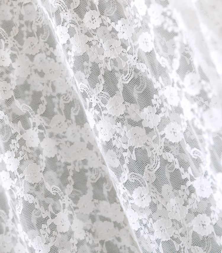 Frilled High Neck Lace Layering Top - white - 2