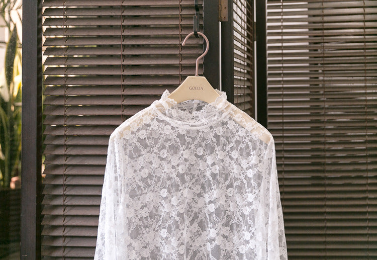 Frilled High Neck Lace Layering Top - white - 6