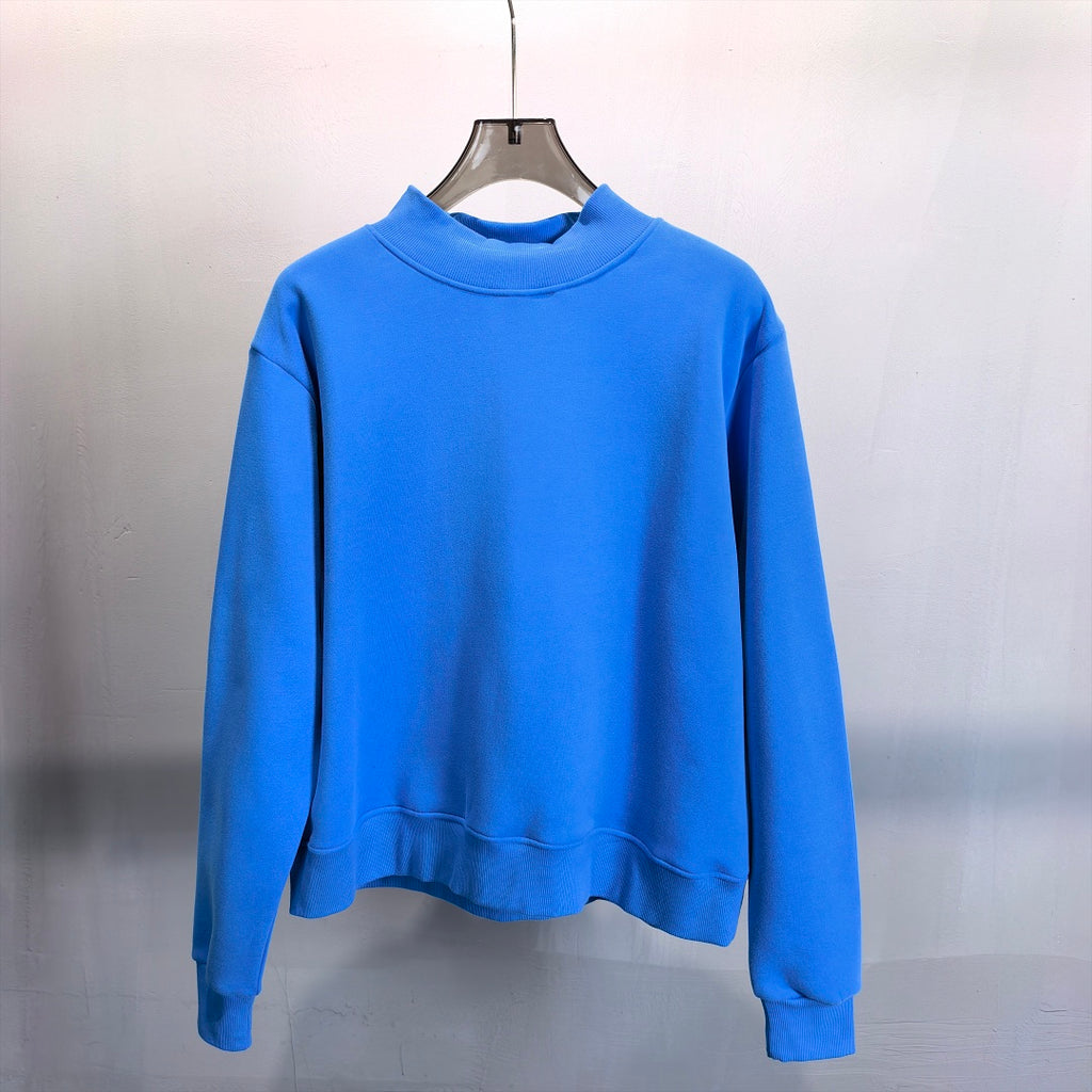 Brushed Fleece Mock Neck Drop Shoulder Sweatshirt - Blue