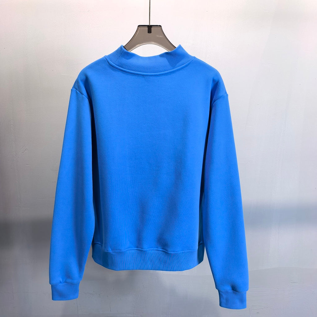 Brushed Fleece Mock Neck Drop Shoulder Sweatshirt - Blue - 1