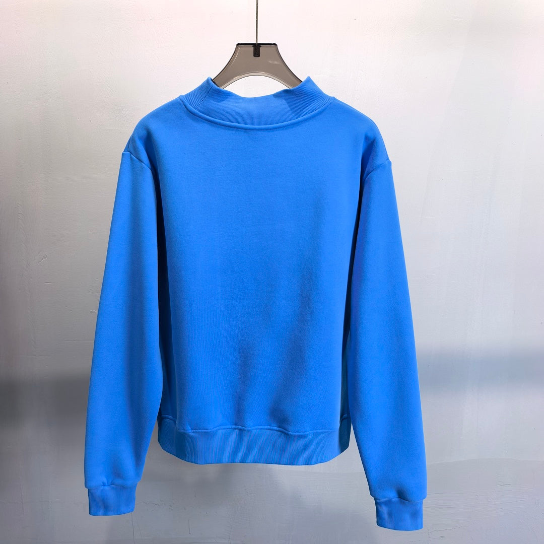 Brushed Fleece Mock Neck Drop Shoulder Sweatshirt - Blue - 1